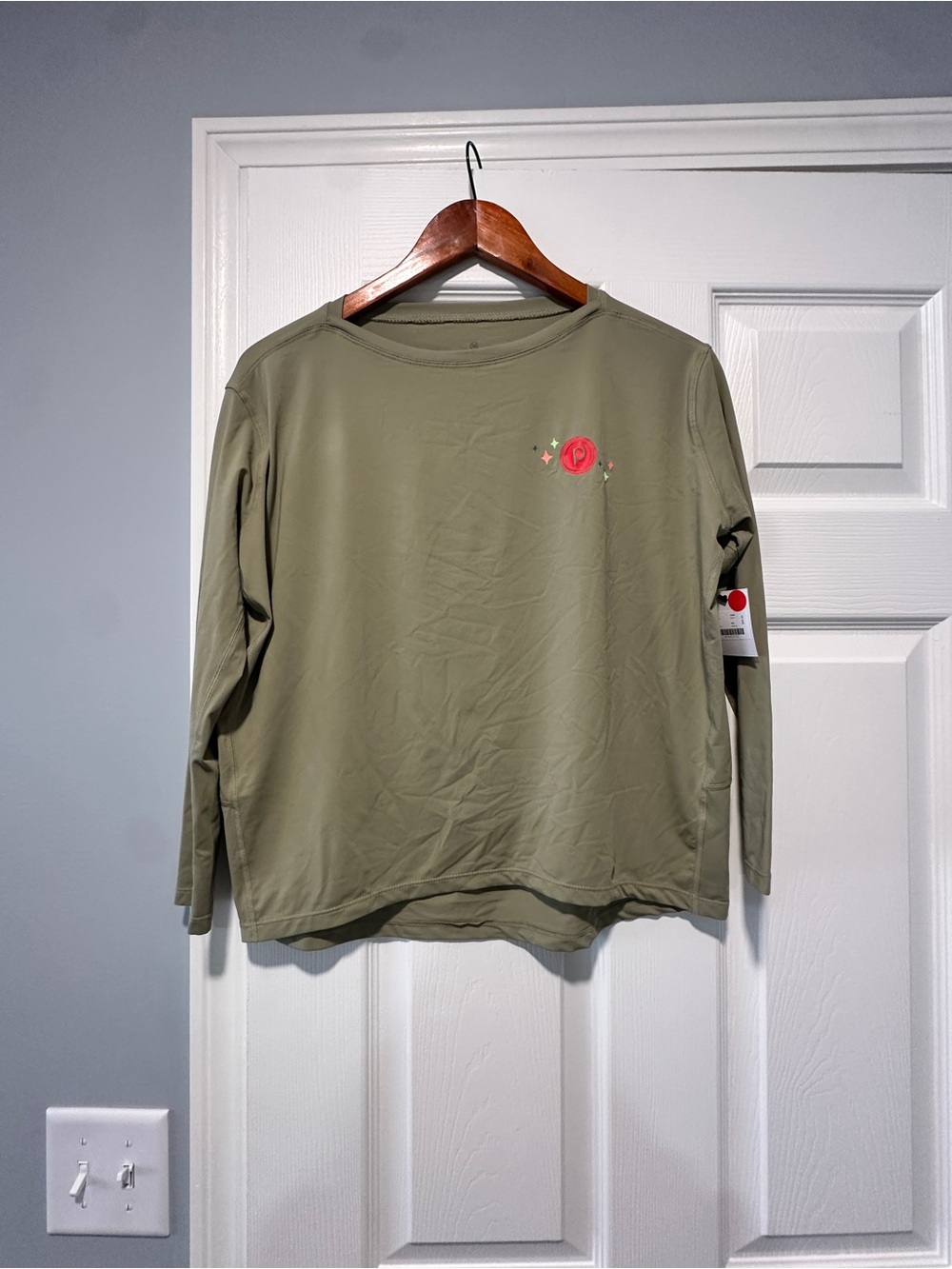 Pure Barre Olive Green Long Sleeve Tee with Pink Logo
